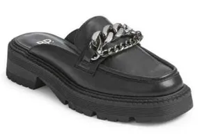 BP. Platform Loafer Mules Women 9.5 Black Excellent Chain Lug Sole Slip On Edgy thumbnail 1