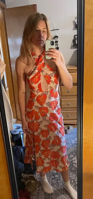 HELLO MOLLY 6 Halter Rose Floral Midi‎ Dress Florty Feminine Tea Garden thumbnail 1