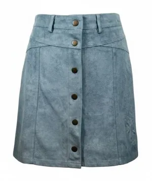 She + Sky Faux Suede Mini Skirt Womens Large‎ Blue Button Front A-Line Indie thumbnail 1