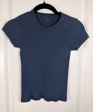 Brandy Melville High Rise Blue Ribbed Short Sleeve Crew Neck Tee thumbnail 1