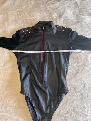 WEISSMAN Leather Zip Up Mesh Sleeves One Piece Bodysuit Jazz Dance Costume Sz S thumbnail 4