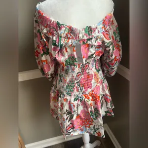 NEW MISA Los Angeles‎ Marta Floral Off-Shoulder Smocked Mini Dress Medium thumbnail 3