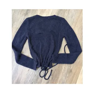 Brandy Melville Navy Cropped Cardigan Tie Front Button Up Soft Knit thumbnail 4