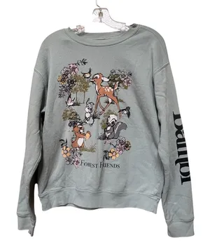 Disney Bambi Forest Friends Sweatshirt Medium Sage Green Cozy Cottagecore thumbnail 1