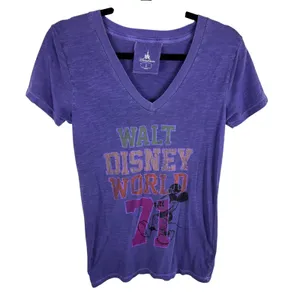 Disney Park Walt Disney World 71 Mickey Mouse Purple V-Neck Graphic Tee Womens M thumbnail 1