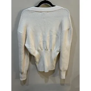 Fore Balloon Sleeve Cardigan Sweater Ivory Size Small Gold Button Ribbed thumbnail 5