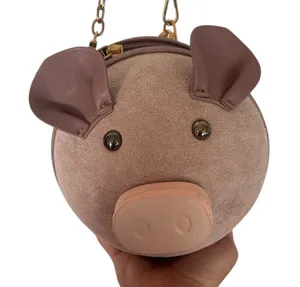 Pink Mauve PU Suede Pig Shoulder Wrist Hand Bag Cosmetic Handbag Purse thumbnail 1