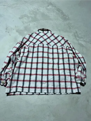 ZARA Plaid Button-Up Shirt Jacket - Cream, Red & Black Italian fabric XL thumbnail 12