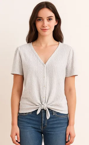 LOFT White Short Sleeve Tie Front Blouse thumbnail 1