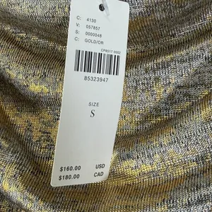 Anthropologie Gold Metallic Maxi Dress Sleeveless Ruched‎ Slit Cowl Neck S NEW thumbnail 3