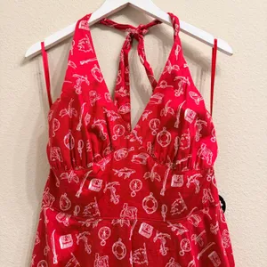 Hell‎ Bunny Red Nautical Print Halter Dress Womens Large Rockabilly Retro Pinup thumbnail 8