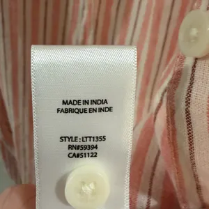 beachlunchlounge Pink and White Striped Button-Down Shirt Linen Blend thumbnail 5