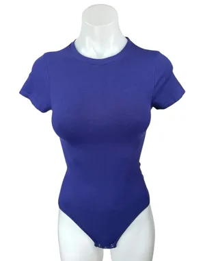 Yummie Women's Blue Short Sleeve Crew Neck Slim Tee T-shirt Bodysuit Top Size S thumbnail 1