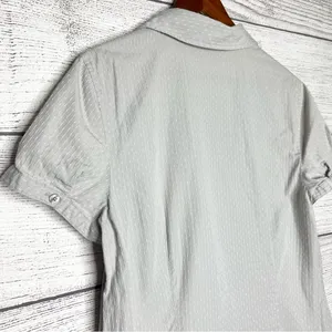 Ann Taylor Gray & White Cotton Seersucker Button-Up Career Blouse Top Size 14 thumbnail 5