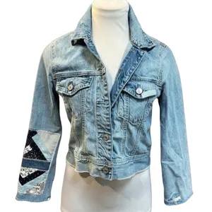 Abercrombie and Fitch Patchwork denim jacket cropped trucker jean jacket size M thumbnail 1