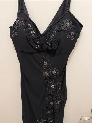 Vintage 90s R&M Richards Black Fairycore Dress Floral Beaded Embroidered thumbnail 2