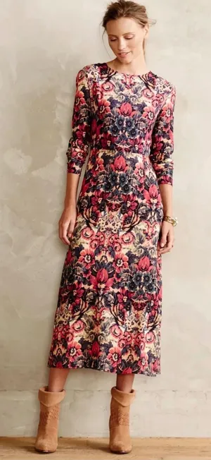 Sam & Lavi Midi Dress Womens‎ Small Multicolor Floral Long Sleeve Boho Open Back thumbnail 1