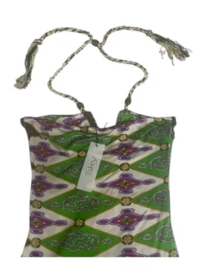 aso TV’s 90210  new Sky  Jewel Neck Bold Print Silk Halter Top  Braided Strap thumbnail 6