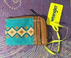Wrangler Turquoise and Brown Southwestern Zip Card Wallet thumbnail 1