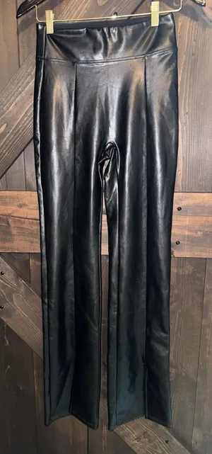 Abercrombie & Fitch Vegan Leather Split Hem Flare Leggings Black Size‎ Small S thumbnail 1