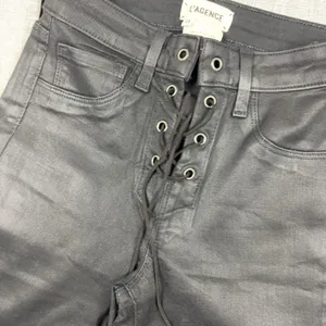 L'AGENCE Jeans Womens 23 Black Faux Leather Mid Rise Skinny Lace Up Stretch thumbnail 4