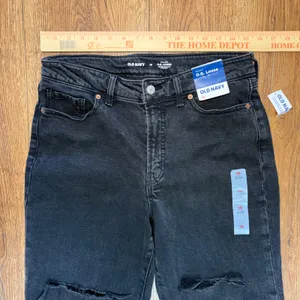 NEW Old Navy OG Loose High Rise Black‎ Raw Hem Straight Leg Jeans Womens 10 thumbnail 2