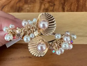 Betsey Johnson Gold Tone Seashell Hinge Bangle With Shaky Faux Pearl & Crystal thumbnail 3