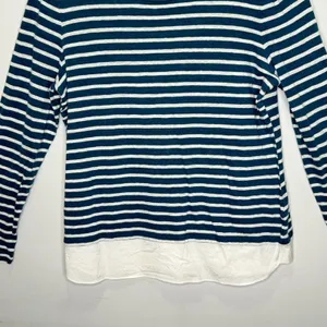 Tory Burch 100% Linen Stripe Minimalist Crew Neck Long‎ Sleeve Shirt Hem Medium thumbnail 4