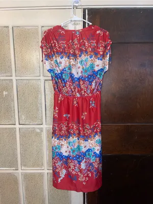 AS IS Vintage Floral V-Neck Red Midi Dress - Size Small thumbnail 2