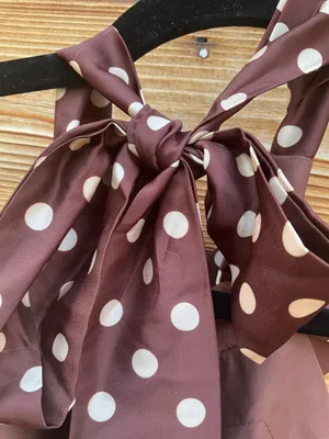 IEENA FOR MAC DUGGAL Size 2 Brown Polka Dot A-Line Halter Gown Rosette FLAWS thumbnail 13