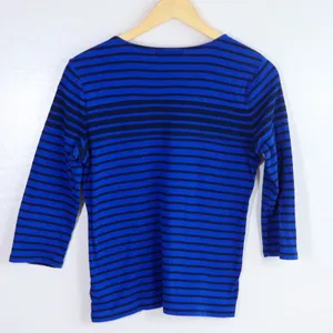 Lauren Ralph Lauren Blue Black Stripe Boat Neck 3/4 Sleeve Shirt‎ Top Womens L thumbnail 4