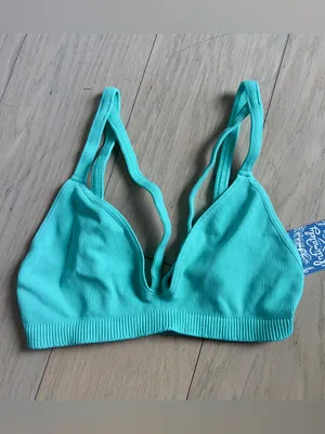 Free People Keira Seamless Bra Bralette in Seafoam Blue / Green NWT thumbnail 3