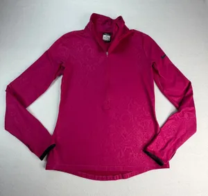 Nike Pro Dri-FIT Womens Pink Print Half Zip Pullover Top Medium Workout Athletic thumbnail 1