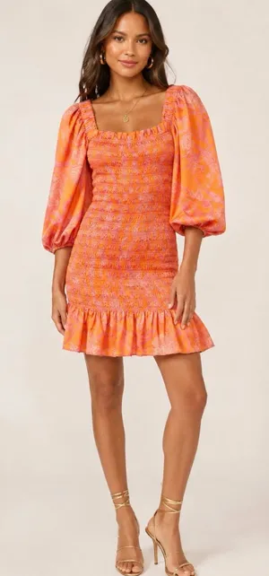 Alexis Lipari Smocked Puff Sleeve Floral Mini Dress Medium thumbnail 1