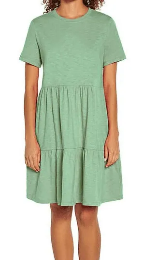 Gap T-Shirt Dress Green Crewneck Short Sleeve Tiered Skirt Side Pockets Size XS thumbnail 1