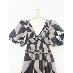 Bohme Brielle Patchwork Midi Dress Size Medium Puff Sleeve Check Plaid Boho thumbnail 5