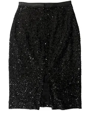 Express Vintage Black Sequin Pencil Skirt Midi Sz 00 Cocktail Festive Holiday thumbnail 1