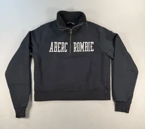 Y2k Abercrombie & Fitch Womens Black Sherpa Lined Quarter Zip Medium thumbnail 1