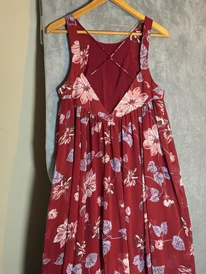 Free People Maxi‎ milkmaid Dress Medium Red Floral Fairy Whimsical Dress Boho thumbnail 7