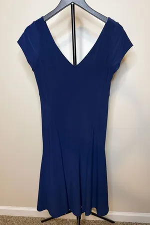 Lauren Ralph Lauren Royal Blue V-Neck Cap Sleeve‎ Fit and Flare Dress-S thumbnail 1