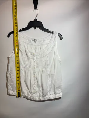 Madewell White Lace Insert Pintuck Cotton Voile Sleeveless Lightweight Top Sz S thumbnail 5