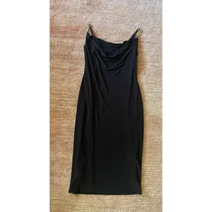 Black Cowl Neck Bodycon Dress with Rhinestone Chain Straps, Size S thumbnail 2