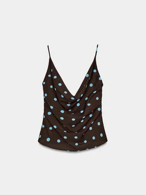Zara Brown Cowl Neck Camisole with Light Blue Polka Dots thumbnail 5