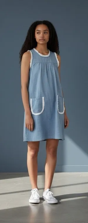 Tuckernuck Chambray Lotte Blue Dress Lace Trim S pockets‎ cottagecore cover-up thumbnail 1