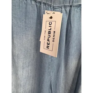 For The Republic Chambray Size M Wide Leg Side Button Frayed Hem Ankle thumbnail 8