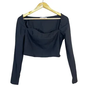 Abercrombie & Fitch Sweetheart Corset Solid Crop Top Black Long Sleeve Size S thumbnail 2