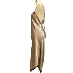 VTG Gold Champagne Satin Slip Dress Open Back Y2K Coquette Adjustable Tie Back thumbnail 3