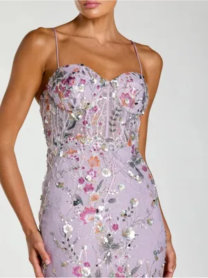 NWOT MAC DUGGAL 69049 Purple Spaghetti Strap Floral Embroidered Trumpet Gown thumbnail 4