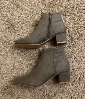 Taupe Faux Suede Block Heel Booties thumbnail 2