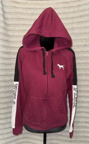 Victoria’s Secret PINK Burgundy Zip Hoodie S thumbnail 1
